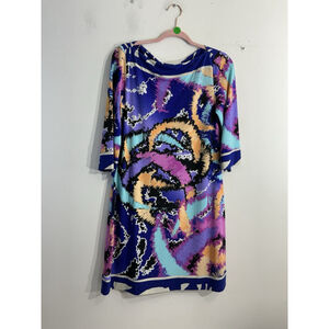 Womans Ali Ro Shift Dress 12 3/4 Sleeve Pullover Knee Length Multicolor Abstract